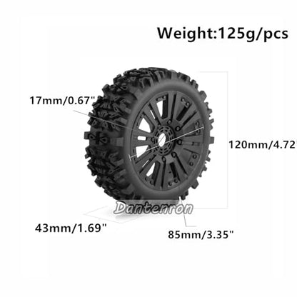 1:8 Scale RC Buggy Tires OD 4.72" and Wheels 17mm Hex with Foam Inserts for 1/8 Off Road Buggy Truck Car Traxxas Arrma Typhon 6S 3S Talion 6S Losi 8ight HPI Vorza Flux Kyosho Hobao 4PCS