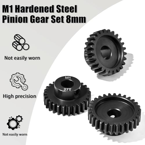 M1 8mm Steel Pinion Gear Set 25T 27T 29T with Laser-Engraved Tooth Count for 1/5 X-Maxx Rc Model Car Buggy Truck Replacement Mod 1 Gear Compatible with Brushed & Brushless Motors 3 Pcs - size: M1-8MM-PG-25T-27T-29T
