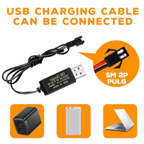 3PCS 3.7V 3000mAh SM-2P Plug Li ion Battery and USB Charging Cable Suitable for DE42 DE44 DE45 DE68 RC Car, Drifting Car, Truck, Off-Road Racing Car