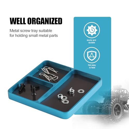 Metal RC Screws Tray with Magnetic Pad, Magnet Screws Holder Alloy Plate RC Fixing Tools Tray for RC Car Boat, Pins and Other Small Metal Parts (Light Blue) - color: Light Blue