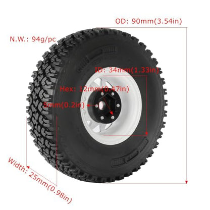 4PCS 1.55 Inch Beadlock Metal Wheel Rim and Rubber Tires Set for 1/10 RC Rock Crawler Car for Axial AX90069 D90 TF2 Tamiya CC01 LC70(90mm-10Holes White) - color: 90mm-10holes White