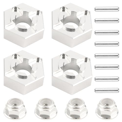 for H16BM RC Car Upgrade Aluminum Wheel Hex 16440 & Pins M20101 & M40 Wheel Lock Nut Spare Parts for 1/16 H16BM H16GT H16DR JC16EP and 1/14 H14BM 14209 14210 JC14EP 14301 14303 Trucks(Silver) - color: Silver