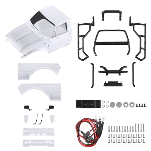 Hard Pickup Body Shell with Bed Rack for 1/24 SCX24 RC Crawler | With dual interchangeable grilles, magnetic flip-up design easy maintenance - color: White