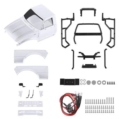 Hard Pickup Body Shell with Bed Rack for 1/24 SCX24 RC Crawler | With dual interchangeable grilles, magnetic flip-up design easy maintenance - color: White