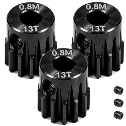 3-Pack Steel Metal 0.8M 5mm Pinion Motor Gear Sets 13T Compatible with HPI Kyosho Losi Axial Tamiya 1/8 1/10 RC Car Monster Truck Buggy, 0.8 Module Gear for Traxxsa Arrma - style: 3Pcs 13T