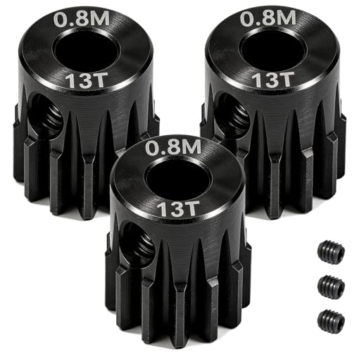 3-Pack Steel Metal 0.8M 5mm Pinion Motor Gear Sets 13T Compatible with HPI Kyosho Losi Axial Tamiya 1/8 1/10 RC Car Monster Truck Buggy, 0.8 Module Gear for Traxxsa Arrma - style: 3Pcs 13T