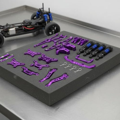 Set RC Car Kit Chassis Upgrade Steering Cups Swing Arms Aluminum 6061 CNC Machined Adjustable Tie Rods Semi Metal Shocks Suitable for 1/14 14211, Purple - color: Purple