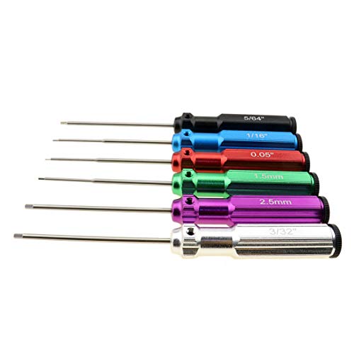 Huwaimi 6 Color Hex Wrencher Hex screwdriver for RC CAR,HELICOPTER,Remote Control Car/airplane,0.05IN-1/16IN-3/32IN-5/64IN-1.5MM-2.5MM-3.0MM(New Upgrade) (6 color HSS)