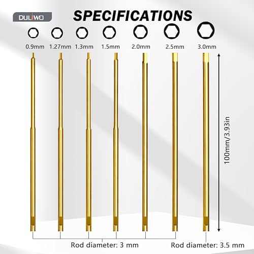 RC Hex Driver Screwdriver Bits 0.9–3.0mm Replacement 7PCS | Titanium-coated hardened screwdriver bits, fit 3mm/3.5mm hex driver handles; for RC cars, drones, model repair - color: 7-pcs Ti-coated Bits