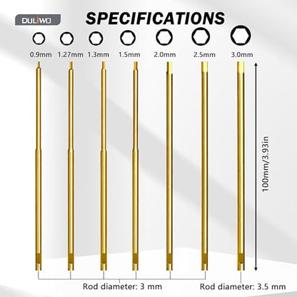 RC Hex Driver Screwdriver Bits 0.9–3.0mm Replacement 7PCS | Titanium-coated hardened screwdriver bits, fit 3mm/3.5mm hex driver handles; for RC cars, drones, model repair - color: 7-pcs Ti-coated Bits