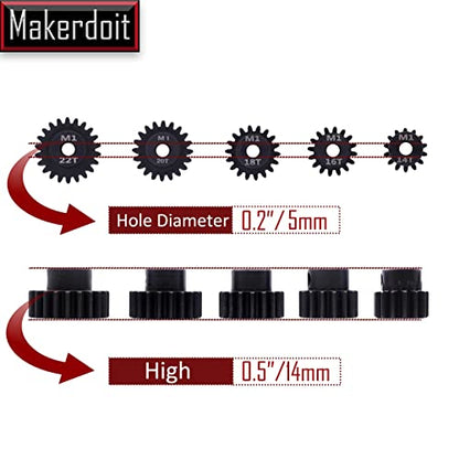 Mod 1 Pinion Gear 5mm 14T 16T 18T 20T 22T Mod1 M1 Pinion Gear 5mm Shaft - size: 14T 16T 18T 20T 22T