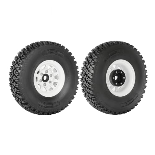 4PCS 1.55 Inch Beadlock Metal Wheel Rim and Rubber Tires Set for 1/10 RC Rock Crawler Car for Axial AX90069 D90 TF2 Tamiya CC01 LC70(90mm-10Holes White) - color: 90mm-10holes White