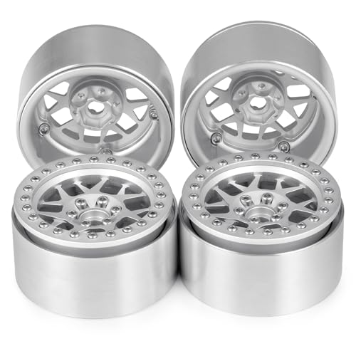 MOHERO 2.2 inches RC Beadlock Wheels/Rims for 1/10 Scale Rc Crawler Car Wraith 90018 Pack of 4 (Silver) - color: Silver