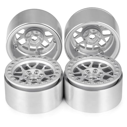 MOHERO 2.2 inches RC Beadlock Wheels/Rims for 1/10 Scale Rc Crawler Car Wraith 90018 Pack of 4 (Silver) - color: Silver