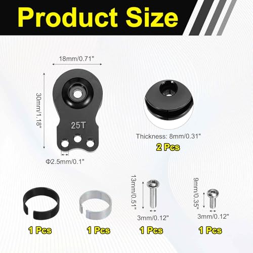 MECCANIXITY 2pcs 25T Servo Horn Arm Adjustable 3 Hole High-Torque Aluminum Alloy Servo Arm for 1/10 RC Model Car Truck Robot Boat Airplane, Black - color: Black