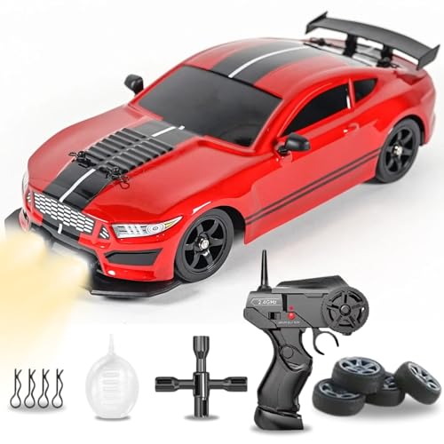Liberty Imports RC Drift Car 1/16 2.4GHz 4WD Remote Control Sport Racing On-Road Vehicle with LED Light, Batteries and Drift Tires (Red) - color: Red