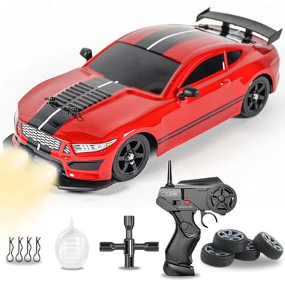 Liberty Imports RC Drift Car 1/16 2.4GHz 4WD Remote Control Sport Racing On-Road Vehicle with LED Light, Batteries and Drift Tires (Red) - color: Red