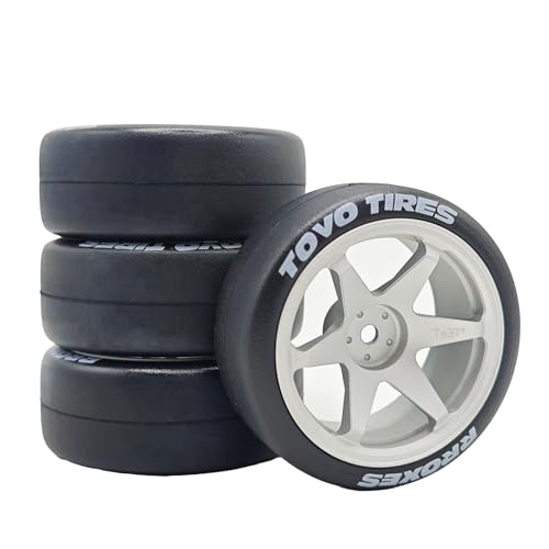 1/10 RC Drift Aluminum Wheels and Tires OD 65mm 1/12 Hard Drift Racing Tyres 12mm Hex for 1:10 Rally Street On Road Touring Car Tamiya TT01 TT02 XV01 TA06 A959 PTG2 KYOSHO 4PCS (Silver) - color: Silver