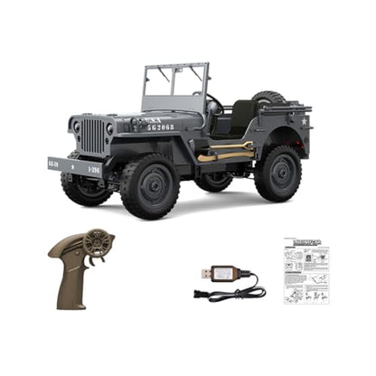 1/10 Scale 4WD RC Crawler, 2.4GHz 4x4 Military Off-Road RC Monster Truck with LED Lights, Dual Motors & DIY Interior for Hobbyists - color: Army Grey