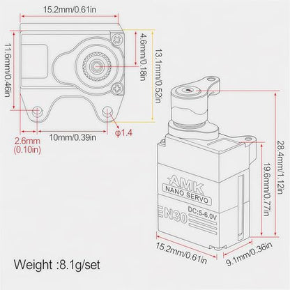 AMK SCX30 Nano Servo, Metal Gear Micro RC Steering Servo with CNC Aluminum Case & Servo Saver, High Torque Mini Servo for 1/30 RC Crawler Upgrade Parts