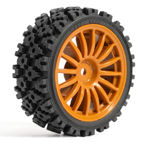 Pre-Glued Off-Road Knobby Wheel & Tire Set for 1/10 1/12 RC Car for HSP 94123, Tamiya TT01 / XV01, MJX 10303, Kyosho FW06, 70 x 28 mm Rubber, 12 mm Hex Nylon Wheels, 4 pcs, Orange - color: Brown