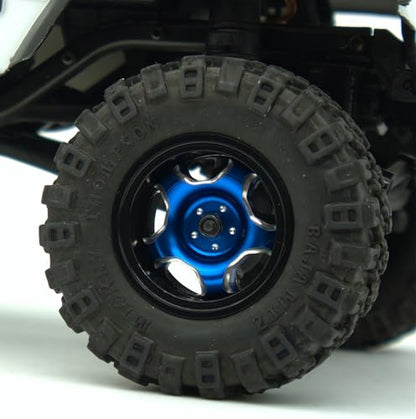 RC 1.0 Beadlock Wheels Offsets -2 Aluminum Rims For AX24 1/18 1/24 Scale SCX24 Deadbolt RC Crawler Car Wheels Upgrades 4Pc (Blue Black) - color: Blue Black