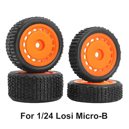 Pre-Mounted Pin Buggy Tires and Wheels Rims Hub Tires Set for 1/24 Losi Micro-B 1/28 Losi Micro-T Wltoys 244016 Upgrade Part (Orange Micro-B) - color: Orange Micro-b