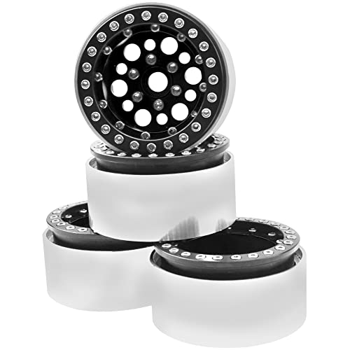 4Pack ShareGoo Aluminum Alloy 1.9" Beadlock Wheel Rims Hubs Compatible with Traxxas TRX4 Axial SCX10 RCAWD D90 D110 Tamiya CC01 1/10 RC Crawler Car (Black) - color: Black