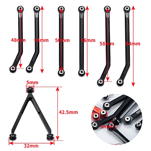 Aluminum Alloy High Clearance Shortened Chassis Link Y Link Pull Rod Set 7PCS SCX24 Upgrade Parts Compatible with 1/24 Axial SCX24 AXI00001 C10, AXI00002 Wrangler JLU, AXI00006 Bronco (Black) | High Clearance Link Set 7PCS Compatible with 1/24 Axial SCX24