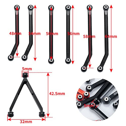 Aluminum Alloy High Clearance Shortened Chassis Link Y Link Pull Rod Set 7PCS SCX24 Upgrade Parts Compatible with 1/24 Axial SCX24 AXI00001 C10, AXI00002 Wrangler JLU, AXI00006 Bronco (Black) | High Clearance Link Set 7PCS Compatible with 1/24 Axial SCX24