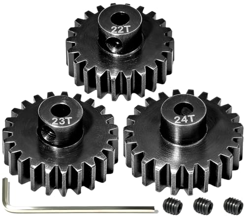 0.8M Pinion Gear Set Hardened Steel 3.175mm Shaft 22T 23T 24T Pinion Gears with Screws and Hex for Tamiya, Traxxas, Arrma, Axial, Losi, HPI 1/10 RC Car Brushless Brush Motor Upgrade - size: 22 23 24T