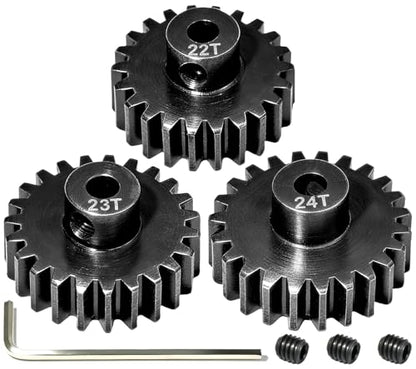 0.8M Pinion Gear Set Hardened Steel 3.175mm Shaft 22T 23T 24T Pinion Gears with Screws and Hex for Tamiya, Traxxas, Arrma, Axial, Losi, HPI 1/10 RC Car Brushless Brush Motor Upgrade - size: 22 23 24T