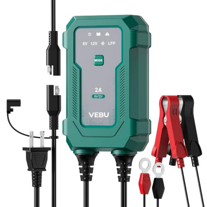 Smart 2A 6V/12V Battery Charger Maintainer - Auto Desulfator & Winter Mode for Deeply Discharged Lead-Acid & LiFePO4 Batteries - Perfect for Motorcycle, Car, Boat, RV, ATV - size: 2A