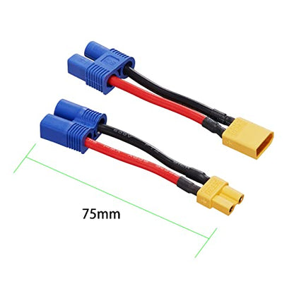 4 Pack 16AWG XT30 to EC3 Adapter Connector ec3 to xt30 Adapter | Suitable for RC FPV Drone Car Lipo NiMH Battery Charger ESC - size: XT30-EC3