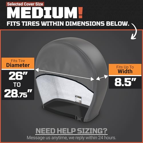 TIRESHIELD PRO Tire Covers Set of 4 - Heavy Duty All-Weather UV-Resistant Wheel Covers w/StormLock-System - Year-Round Protection for Your RV, Camper, Truck, Car & Trailer Tires w/ 26-28.75" Diameter - size: Medium - Fits Tire Diameters 26-28.75", style: