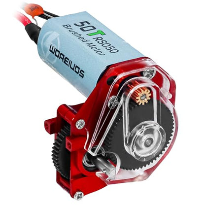 050 50T Brushed Motor with Transparent Acrylic Aluminum Alloy Transmission Gearbox for 1/24 RC Crawler SCX24 AX24 Upgrade(Red) - color: Red&Black