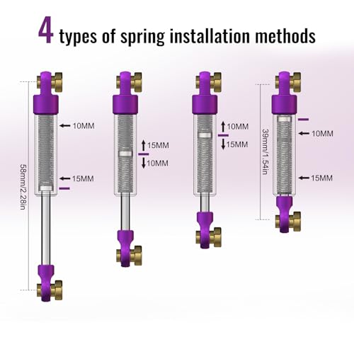 52mm Ultra-Thin Shock Adjustable Inner Spring for TRX4M, Purple | CNC Aluminum Dampers, Multi Mode Adjustment, Low Friction Damping Shaft - color: Purple