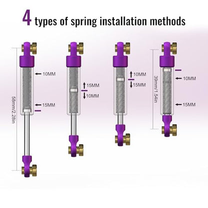 52mm Ultra-Thin Shock Adjustable Inner Spring for TRX4M, Purple | CNC Aluminum Dampers, Multi Mode Adjustment, Low Friction Damping Shaft - color: Purple