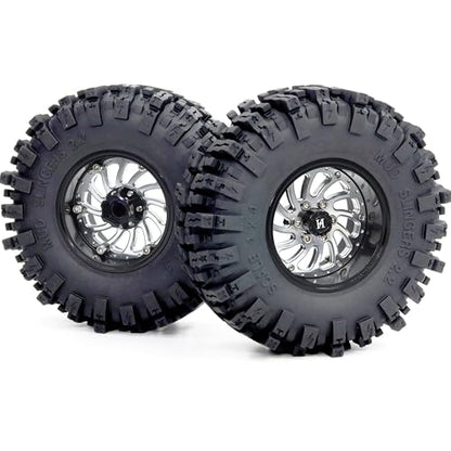 2.2 Beadlock Wheels and Tires Set, 124mm Tall 2.2 Mud Slingers Tires & Adjustable Offset 2.2 Wheels Rims for 1/10 RC Crawler Everest 10 SCX10 Capra Wraith Upgrades,HS701583 - color: Black & Silver