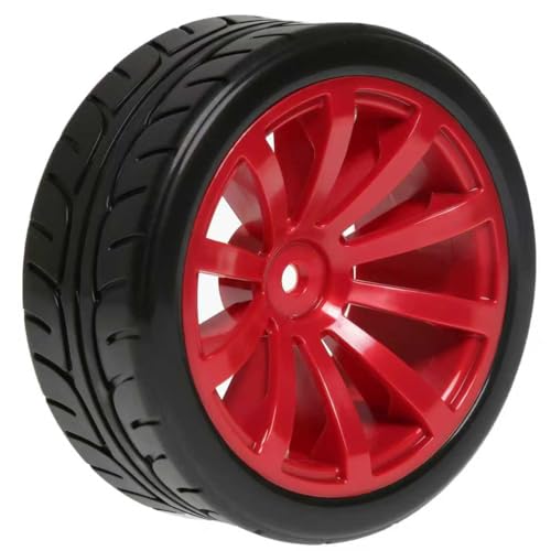 RC OD 65mm 1/10 Rally Racing Touring Tires & Plastic Wheels 12mm Hex for 1:10 1/12 On Road Drift Street Car Tamiya TT01 TT02 Traxxas XV02 XV01 TA06 HPI KYOSHO PTG2 A959 4PCS (Red) - color: Red