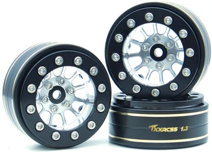 1.3 Beadlock Wheels & Brass Rim 46.5g Offset-3mm for 1/18 1/24 RC TF (Silver Black) - color: Silver Black