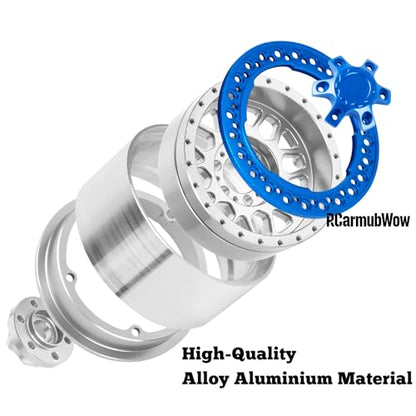 1.9 Beadlock Wheel & Tire Set, 88x36mm Rubber Crawler Tires Aluminum Alloy 1.9 Inch Beadlock Rims Compatible with 1/12 M-J-X H12Y H12Y+ H12P, MN-128 RC Climbing Car,Silver w/Navy Blue - color: Silver W/Navy Blue