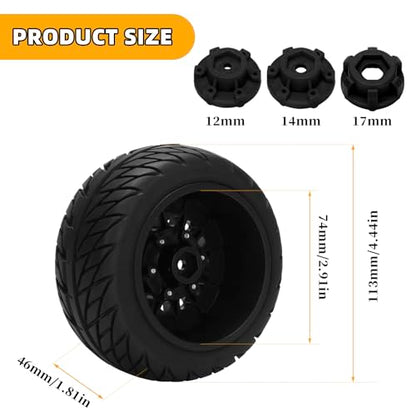 12mm/14mm/17mm Hex RC Wheels and Tires RC Truck Tires RC Car Wheels 1/10 Scale Tyres Hex Detachable Replacement RC Car Tires for Arrma Senton Tires Slash Tires Axial Redcat Rc4wd Fury (Black C) - color: Black
