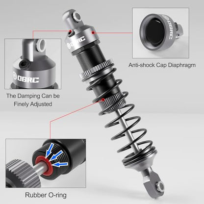 OGRC 92mm RC Shock Absorber for 1/16 Traxxas Mini Maxx XRT 1/10 TRX4 SCX10 | Aluminum, with Progressive Springs, Top-cap Bleeder Hole, Oil Shocks, Grey - color: Grey