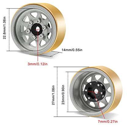 OGRC 1.0 RC Wheel Rims with Brass Rings Deep Dish Wheel Rims 1.0 Beadlock Wheels for 1/18 TRX4M 1/24 SCX24 C10 JLU Deadbolt Gladiator Bronco Crawler Car (Grey) - color: Grey
