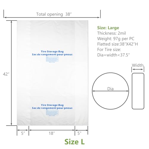 WHEEL CONNECT Tire Storage Bags. Made of Polyethylene LDPE Plastic, Large 38”X42”H, White, Pack of 100pcs. No Logo Printed. - color: Large-Pack of 100pcs No brand printed