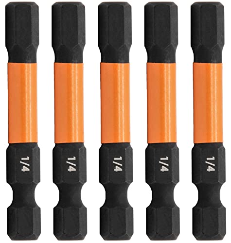 5pc 1/4Hex Bit Set 2 Inch S2 Steel Impact Allen Wrench Screwdriver Bits | Precision machined hex tip for machinery & furniture assembly. Extended 2" reach for quick-release 1/4" hex chucks. - size: 0.250 in