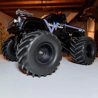 4PCS RC Monster Truck Tires and Hard Plastic Wheels Rims 12mm Hex Rubber Buggy Off Road Tyres with Foam for 1:10 Scale Truck Car Traxxas VXL 2WD Hoss 4x4 HSP HPI Tamiya Kyosho (Black) - color: Black