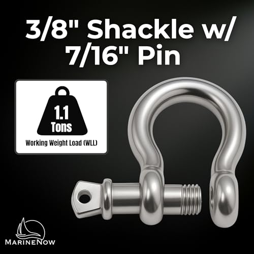 316 Stainless Steel Bow Shackle with Oversized Screw Pin, Marine-Grade Hardware for Anchor Lines, Towing, Dinghies, Canoes, Trailers, Utility Tie-Downs & Off-Road Recovery - size: 3/8" with 1/2" Pin 1.1T WLL, style: 01-Pack