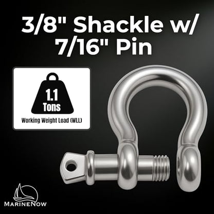 316 Stainless Steel Bow Shackle with Oversized Screw Pin, Marine-Grade Hardware for Anchor Lines, Towing, Dinghies, Canoes, Trailers, Utility Tie-Downs & Off-Road Recovery - size: 3/8" with 1/2" Pin 1.1T WLL, style: 01-Pack